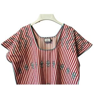Tuckernuck Red Stripe Sullivan Turquoise Embroidered Canvas Caftan Coverup - M